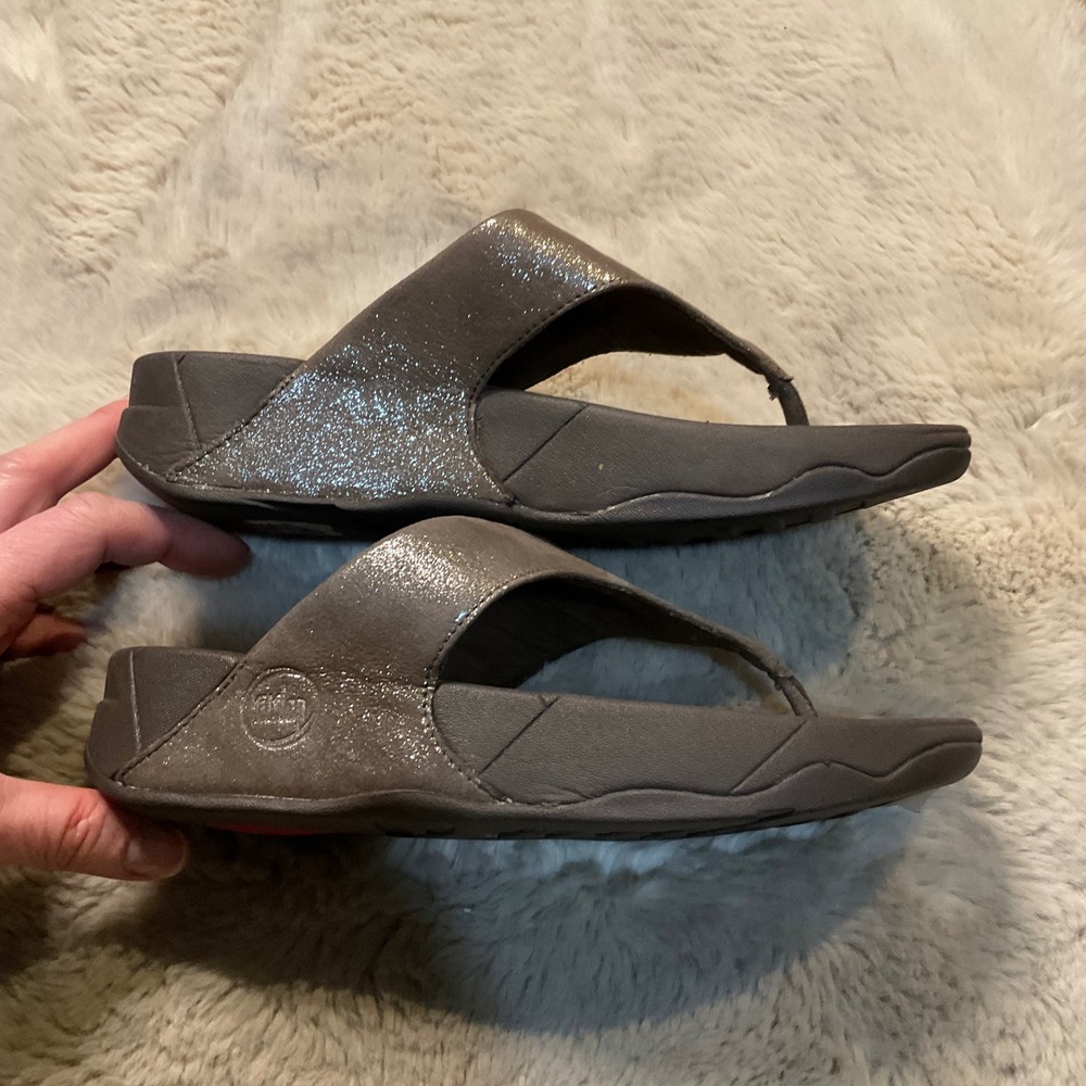 Fitflop‎ Lulu Shimmersuede Size 7 Toe Post Sandals Bronze Shimmer Wobble Board - Picture 4 of 8